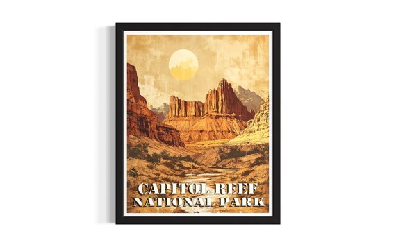 Capitol Reef National Park Vintage Golden Desert Cliffs Poster