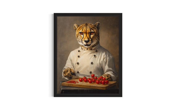 Cheetah Animal Chef Poster Art Print Kitchen Wall Original Painting Artwork Decor