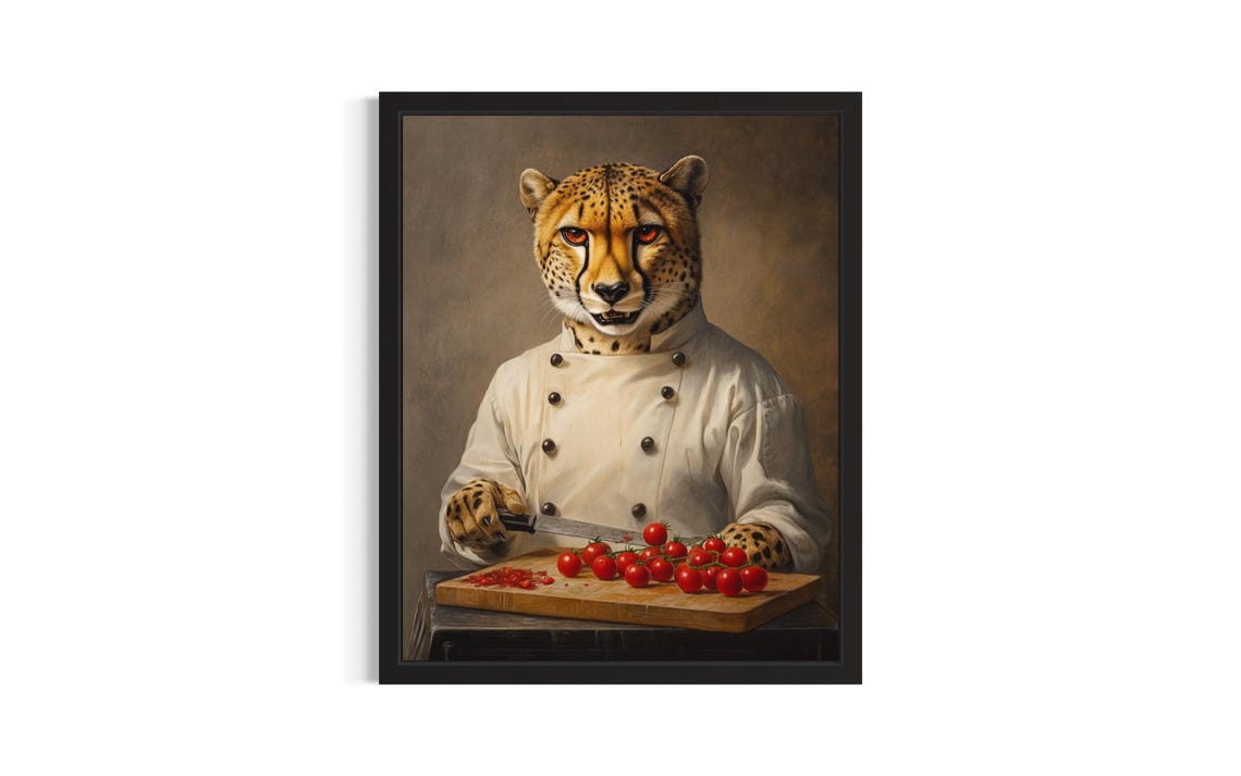 Cheetah Animal Chef Poster Art Print Kitchen Wall Original Painting Artwork Decor
