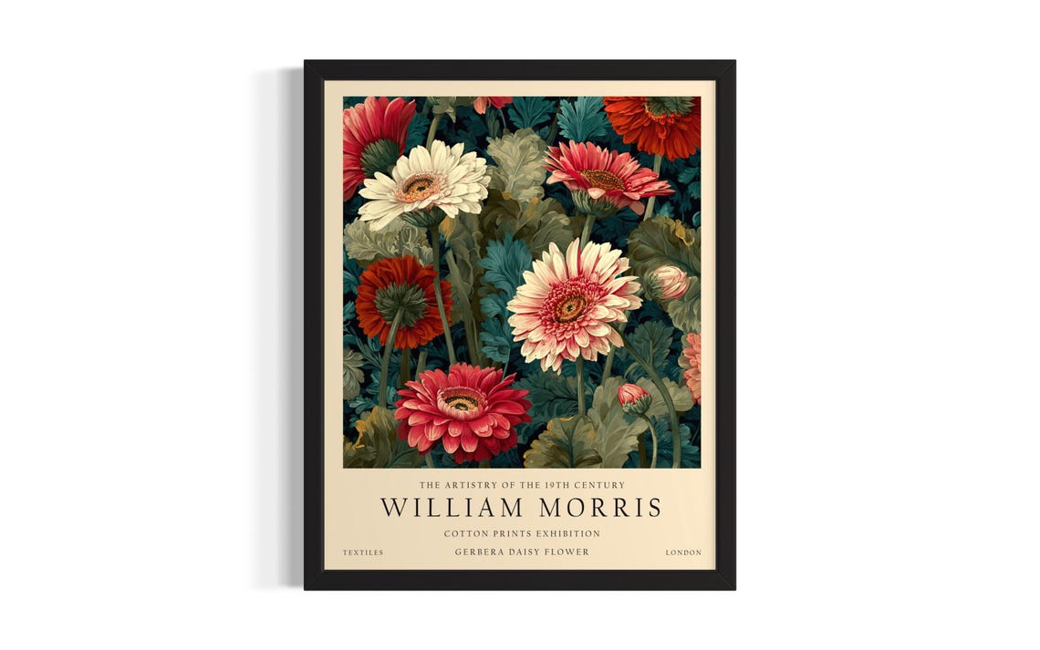 Red Gerbera Daisy William Morris Cotton Prints Exhibition Poster