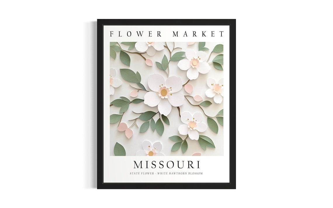 Missouri White Hawthorn Blossom State Flower Market Paper Poster