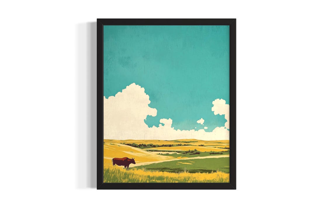 Buffalo On Golden Prairie Minimalist Vintage Wildlife Poster