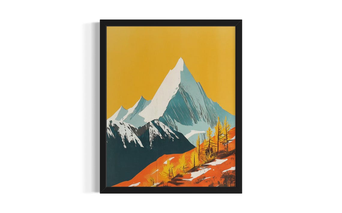 Mount Everest Snow Peak Golden Sky Autumn Larches Art Poster
