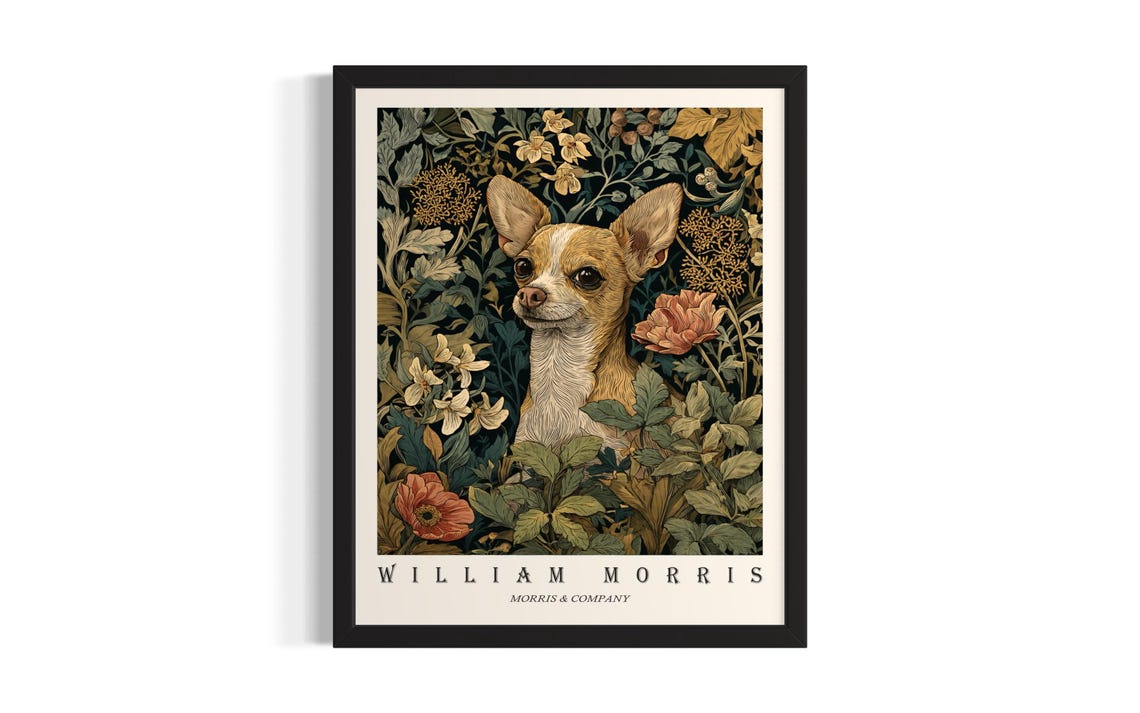Chihuahua William Morris Floral Botanical Dog Portrait Poster