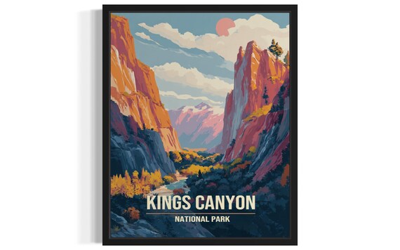 Kings Canyon National Park Granite Walls at Sunset Vintage Travel Poster