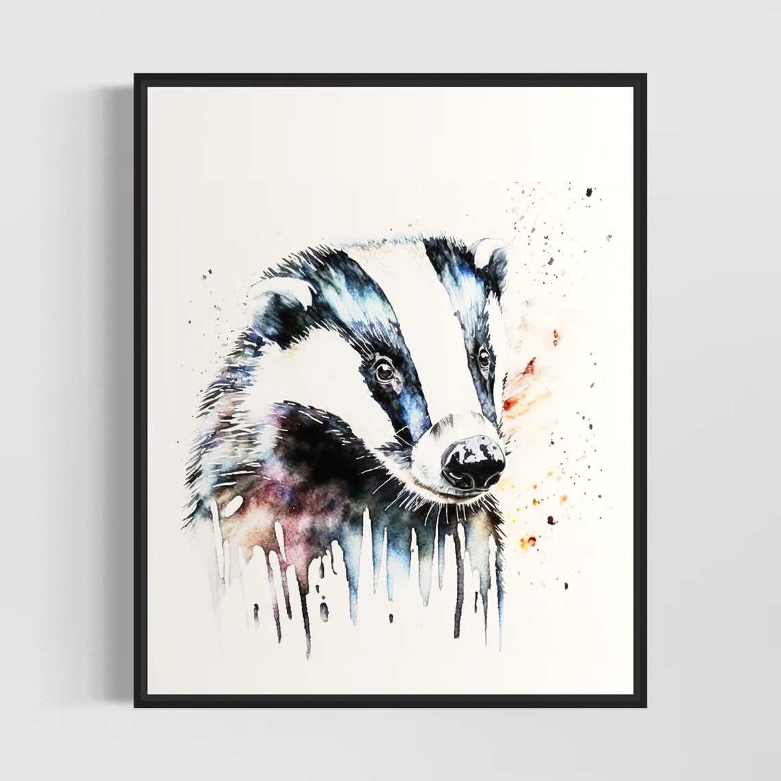 Badger Portrait In Expressive Watercolor Wildlife Splash Art Poster
