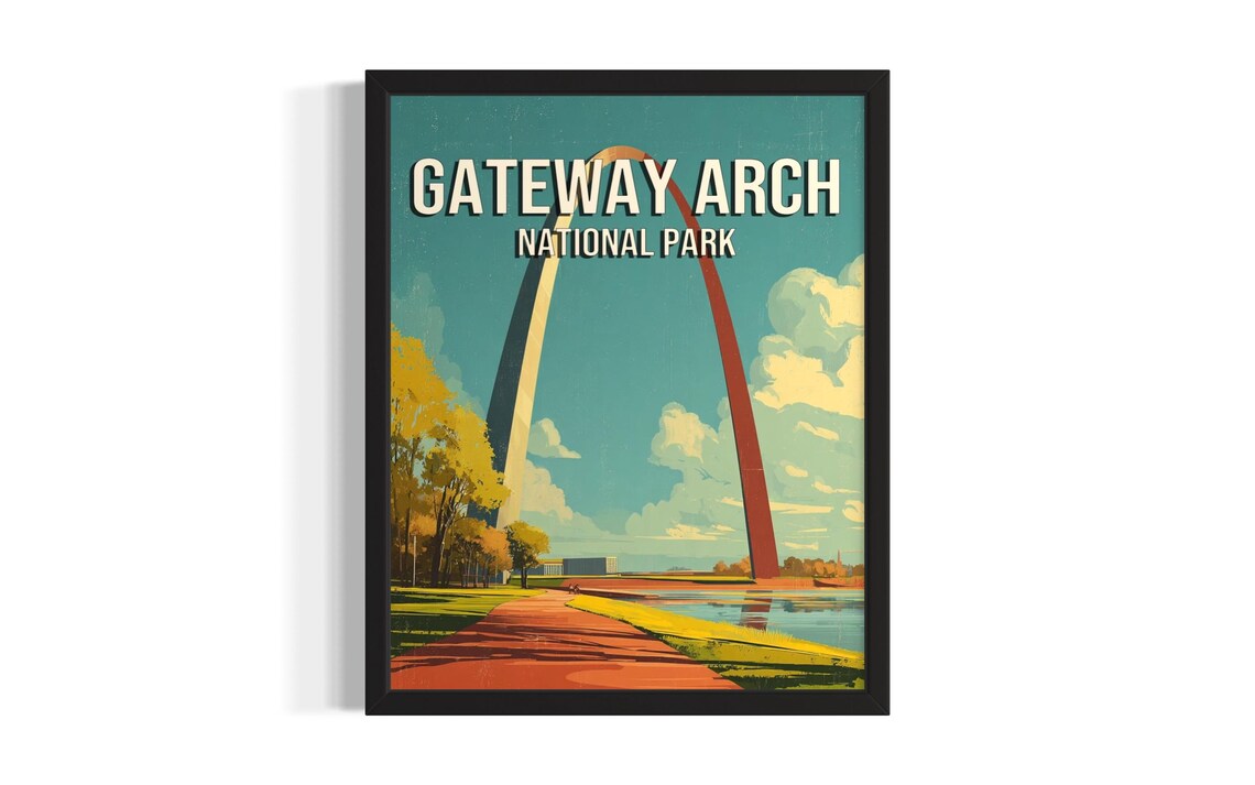 Gateway Arch National Park St. Louis Skyline Vintage Travel Poster
