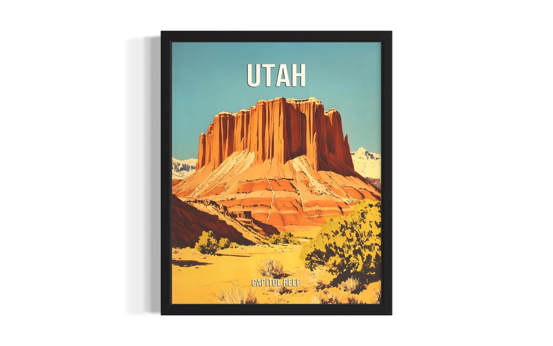 Utah Capitol Reef Sandstone Dome Desert Landscape Retro Poster