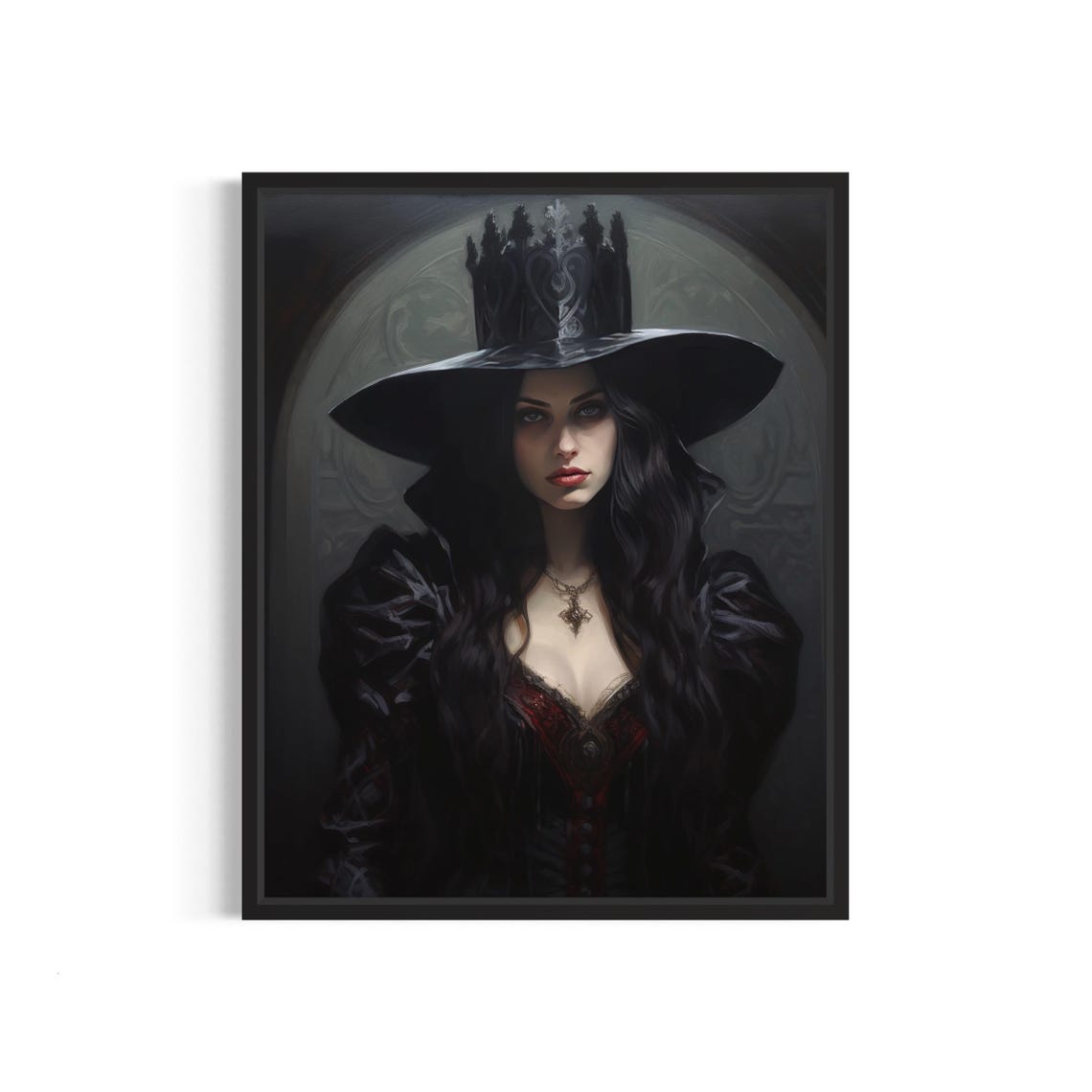 Gothic Queen in a Crowned Black Hat Dark Beauty Portrait Poster