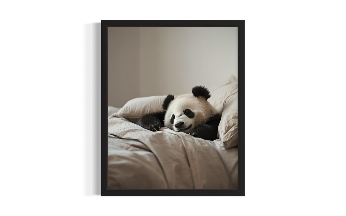 Baby Panda Sleeping Soundly on Soft Bedding Sweet Art Poster
