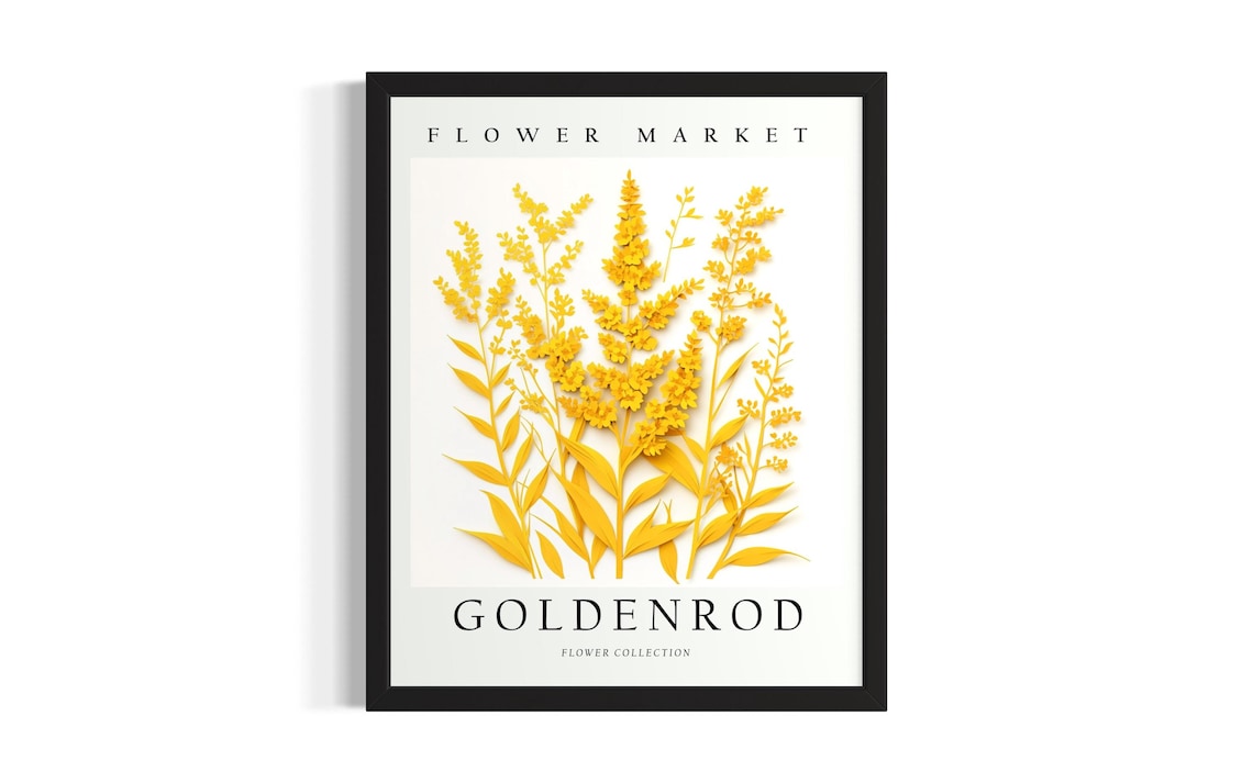 Goldenrod Flower Market 3D Paper Cut Yellow Wildflower Art Poster