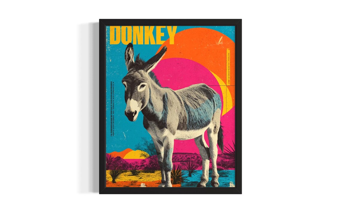 Donkey Desert Canyon Scene Colorful Pop Art Animal Portrait Poster