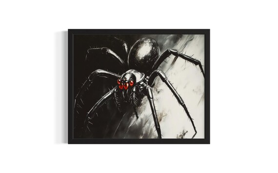 Black Widow Spider Close Up with Red Eyes Horror Insect Art Poster