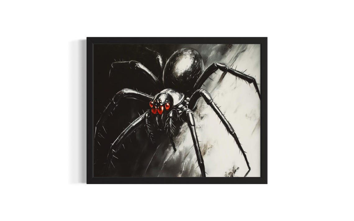 Black Widow Spider Close Up with Red Eyes Horror Insect Art Poster