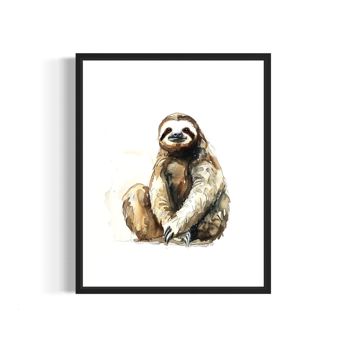 Sleepy Hanging Sloth Watercolor Rainforest Animal Portrait Poster