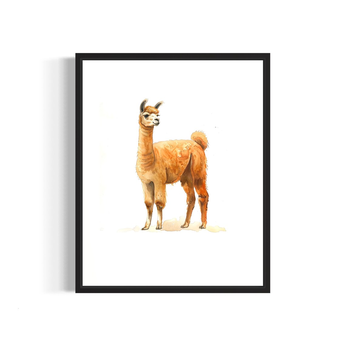 Gentle Alpaca Standing in Warm Tones Watercolor Animal Painting Poster
