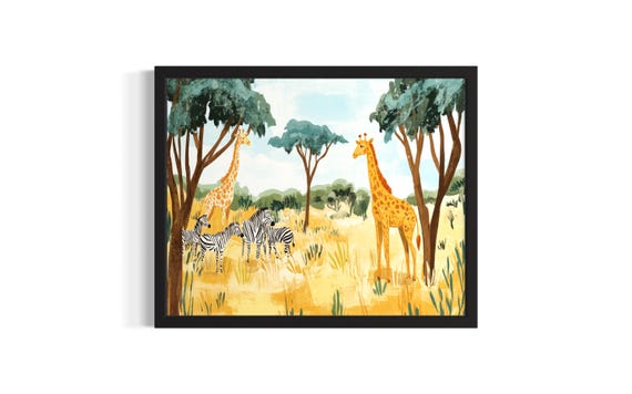 Safari Animals Children Nursery Poster Art Print Living Room Wall Original Painting Artwork Decor