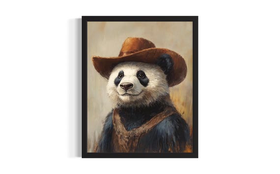 Panda Animal Cowboy Poster Art Print Living Room Wall Original Painting Artwork Decor