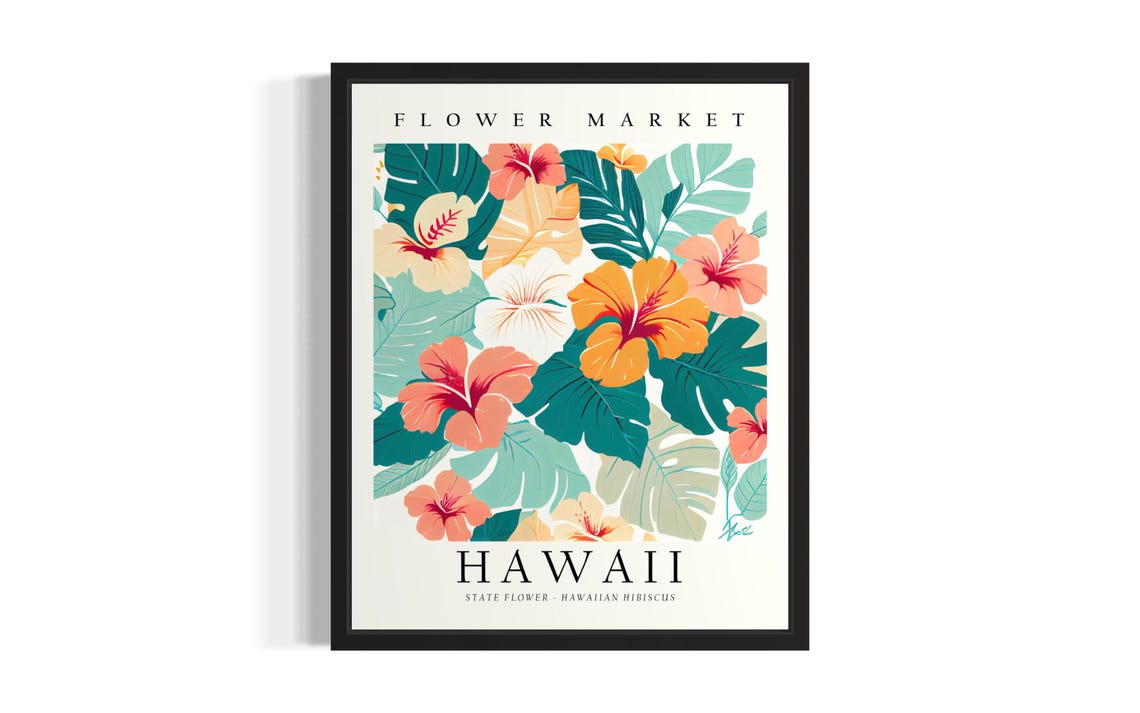 Hawaii Flower Market Hawaiian Hibiscus Tropical Botanical Poster