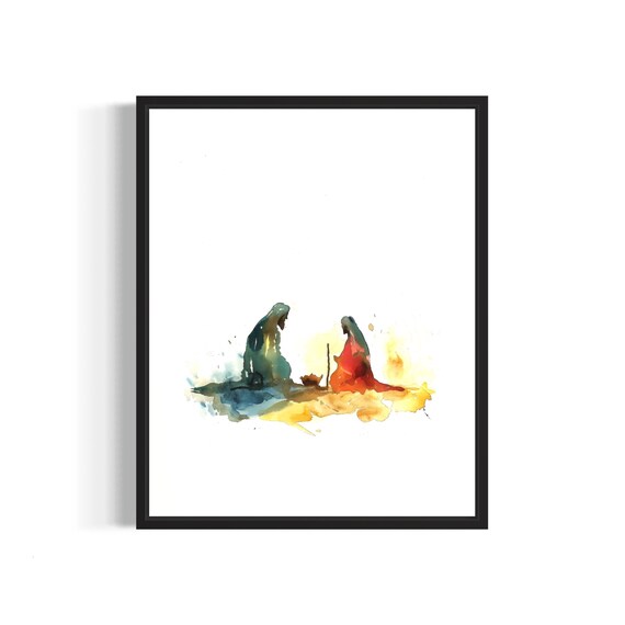 Modern Abstract Nativity Holy Family Watercolor Fine Art Poster