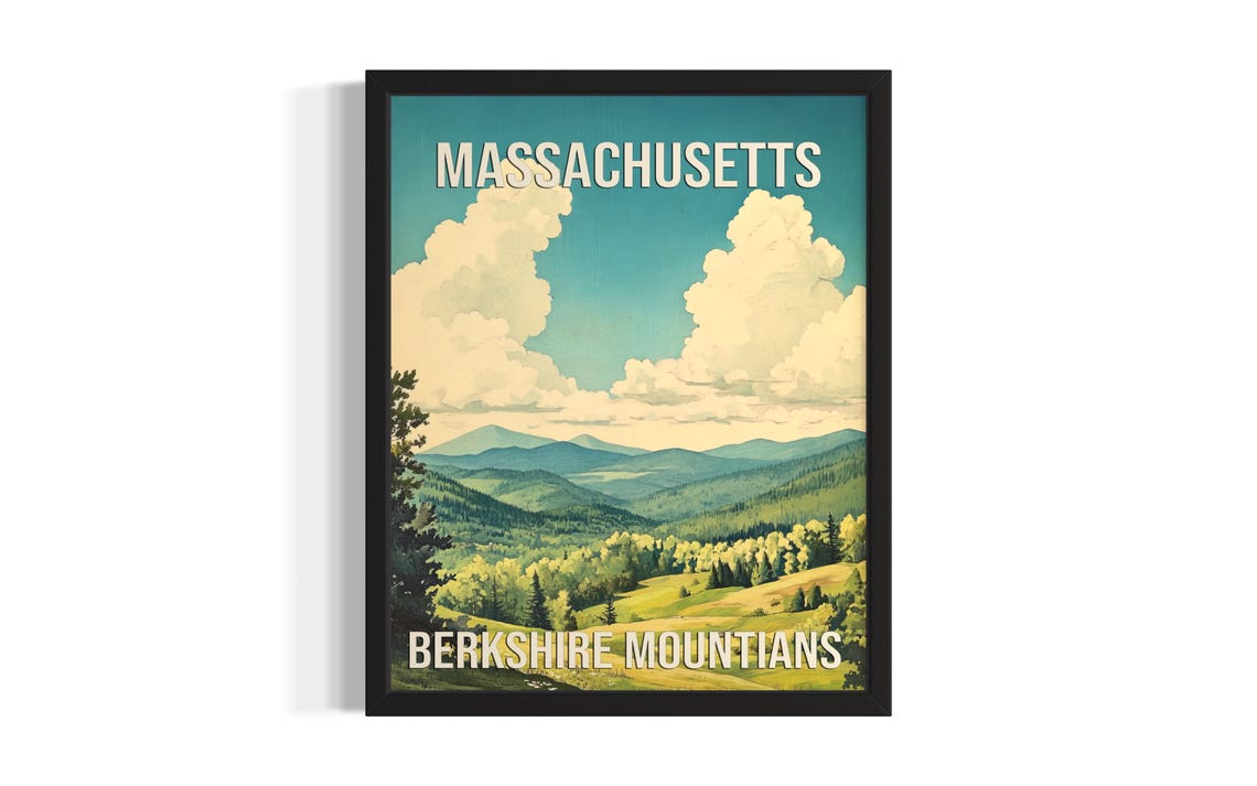 Massachusetts Berkshire Mountains Rolling Green Hills Travel Poster