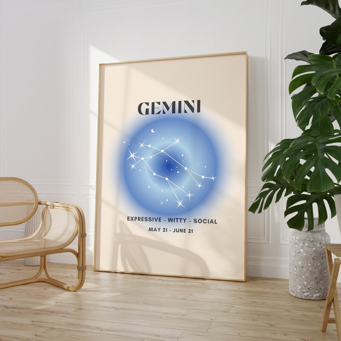 Gemini Zodiac Blue Aura Constellation Expressive Star Sign Poster
