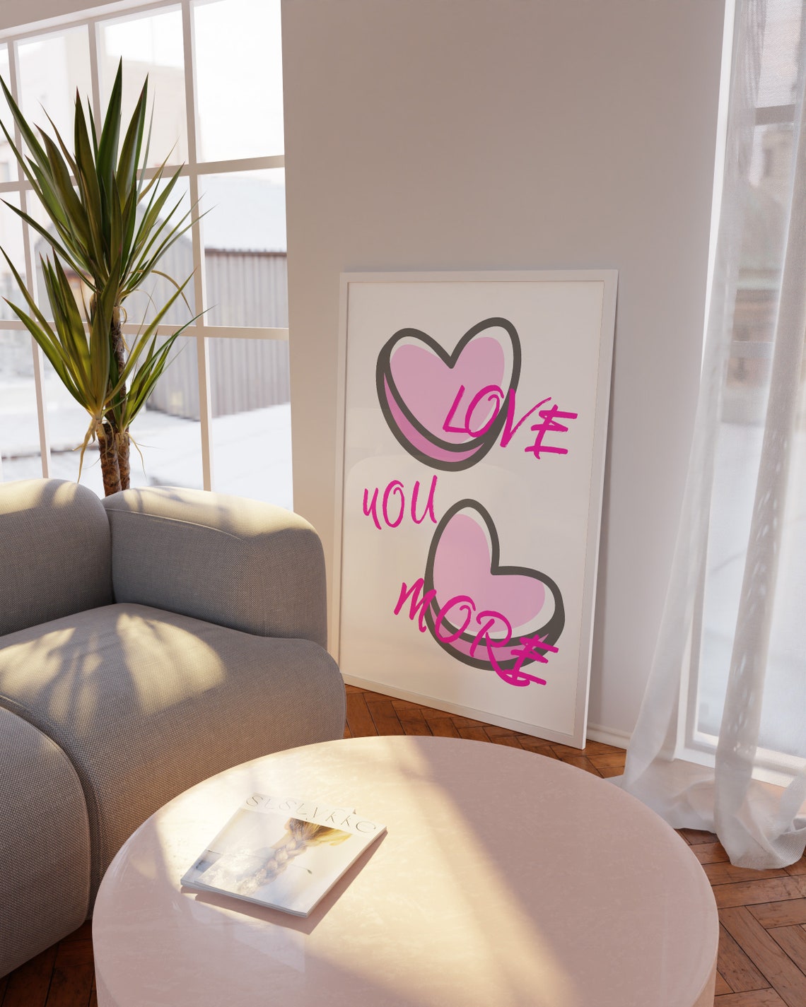 Retro Groovy Love You More Pink Hearts Playful Typography Poster - Image 3