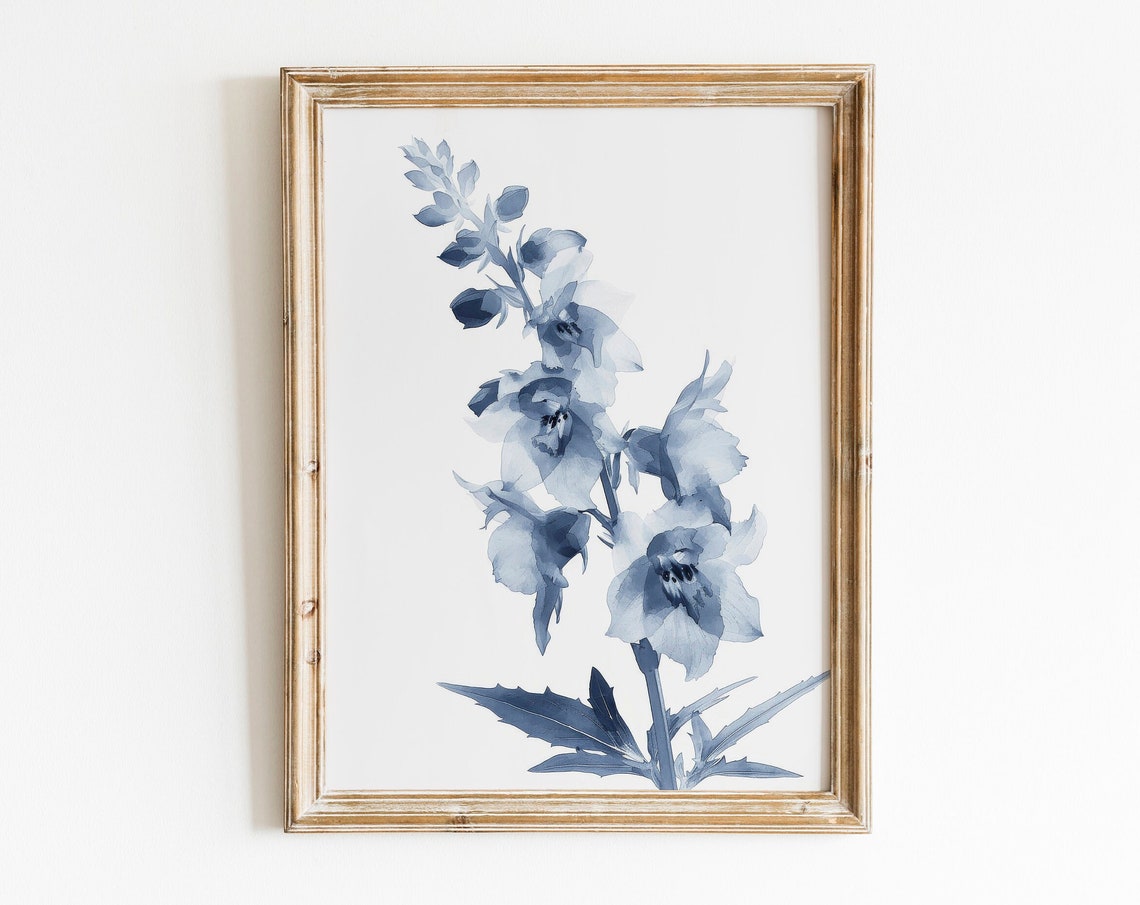 Blue Delphinium Watercolor Single Stem Botanical Wall Poster