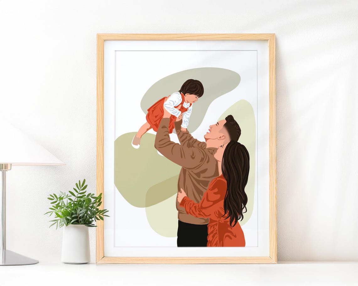 Custom Family Portrait Parents Lifting Toddler Faceless Art Poster