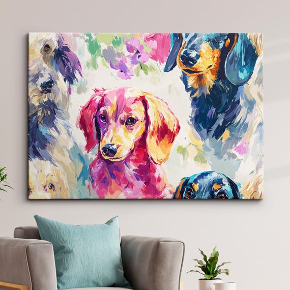 Abstract Oil Painting Dogs Pet Animal Pallet Splatter Wall Art Framed Canvas Poster Print Home Kitchen Office Room Decor
