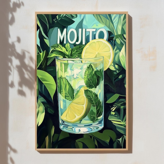 Mojito Cocktail Lime Mint Tropical Leaves Vibrant Kitchen Bar Poster