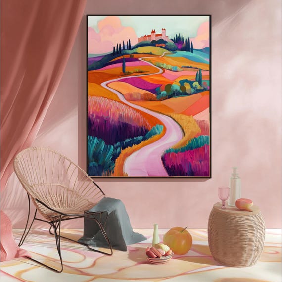 Mountain Wall Art Print Maximalist Abstract Colorful Landscape For Eclectic Home Decor