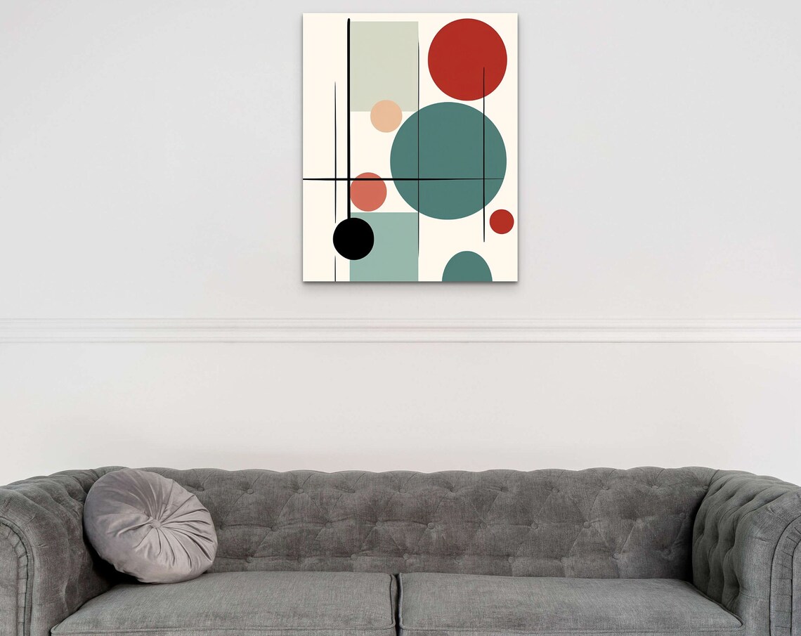 Mid Century Geometric Circles Red Teal Black Abstract Poster