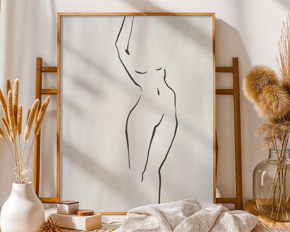 Minimalist Female Figure Line Art Black And White Abstract Poster