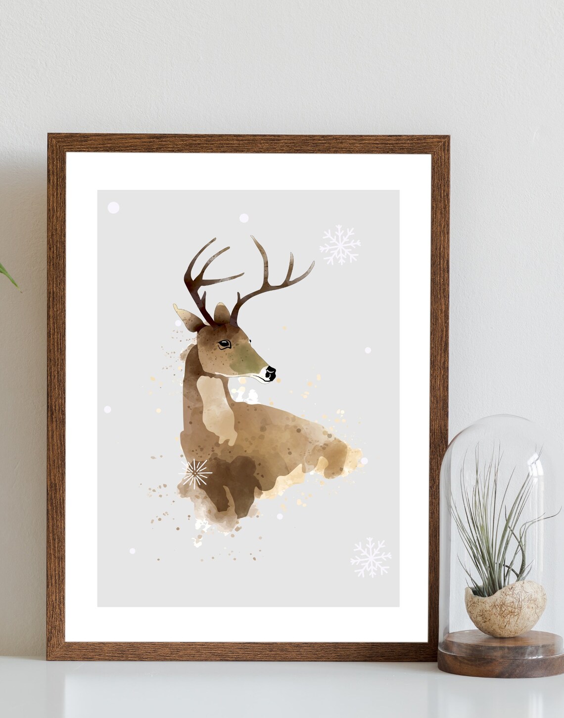 Watercolor Reindeer with Snowflakes Christmas Winter Animal Poster - Image 3