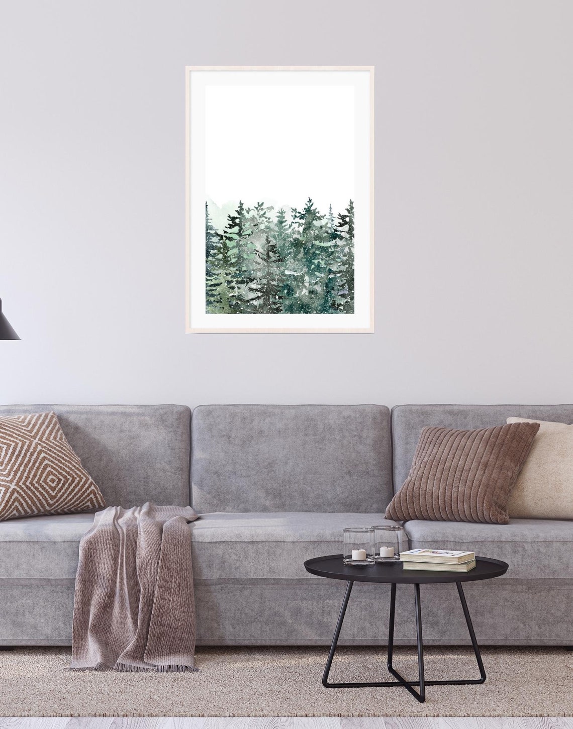 Snowy Pine Treeline Watercolor Teal Green Winter Forest Poster - Image 3