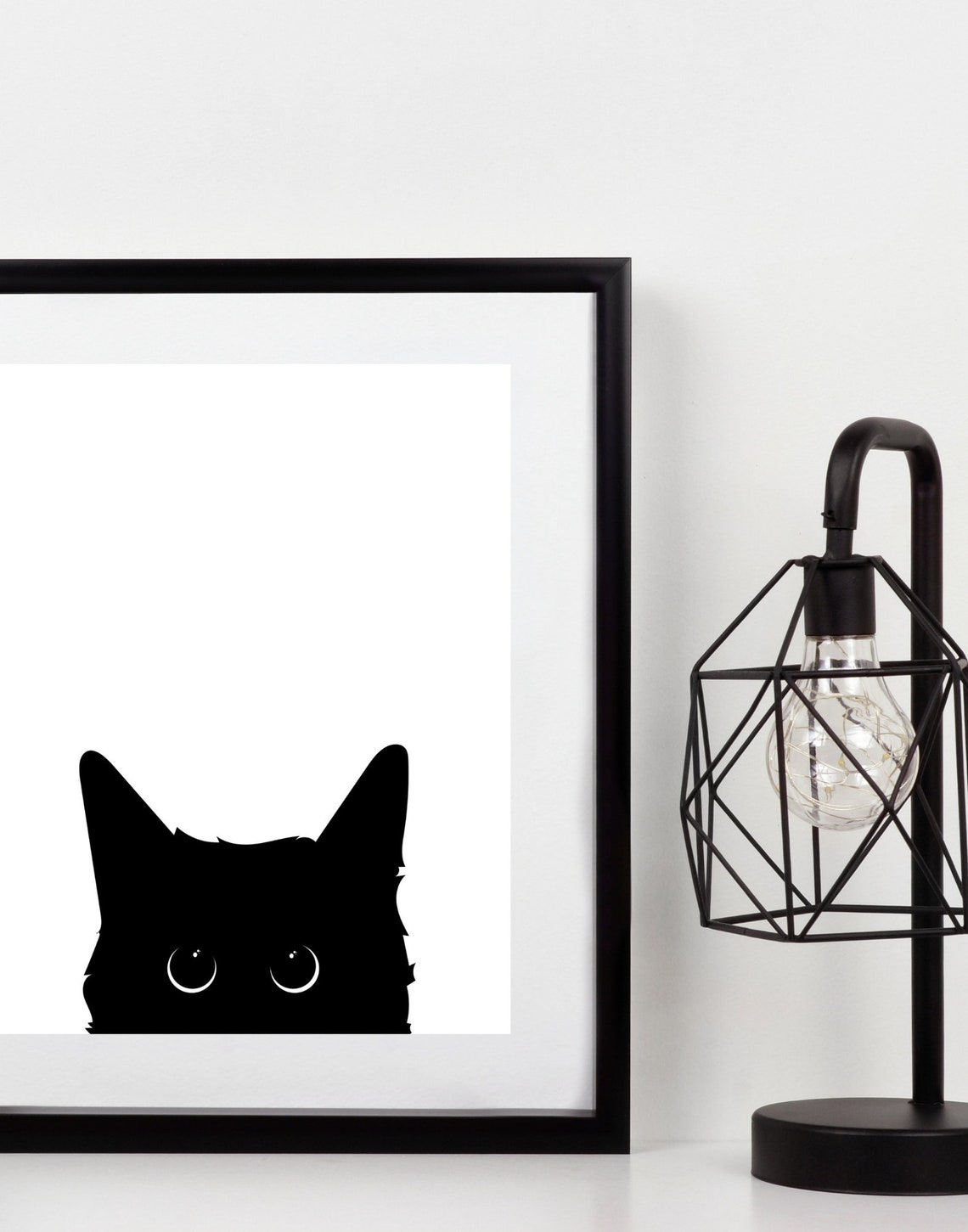 Peeking Black Cat Wide White Eyes Funny Minimalist Cat Poster - Image 3