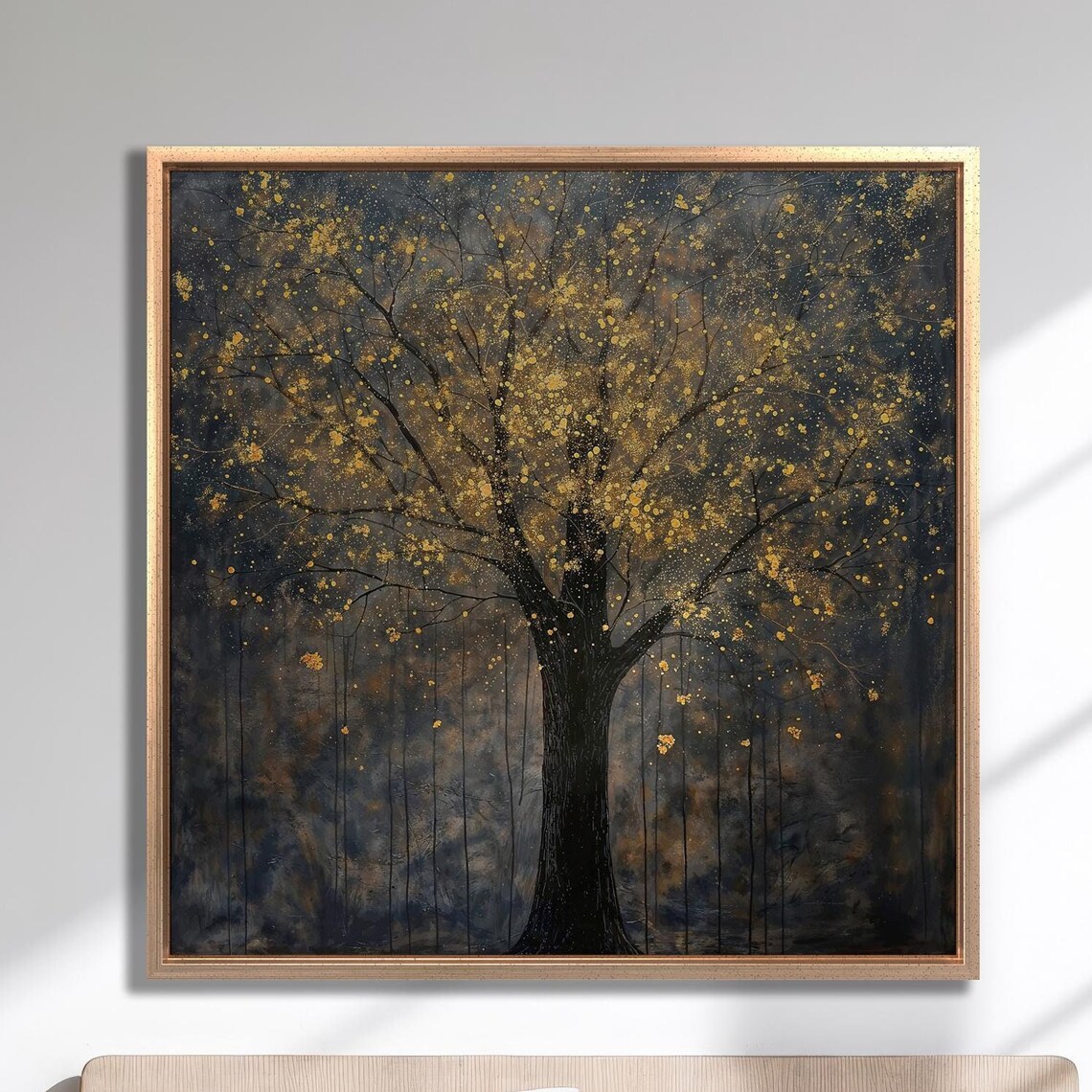 Black Tree Abstract Gold Splash Wall Art Print