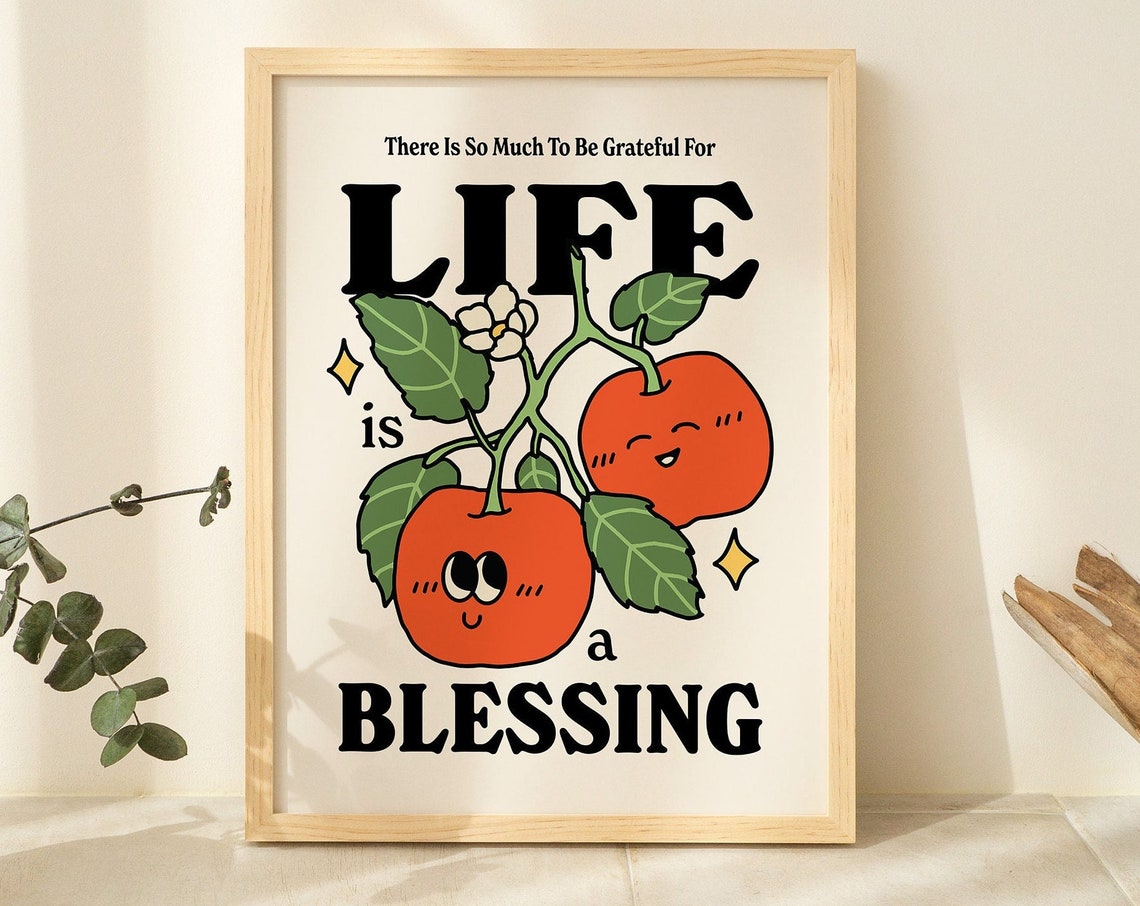 Life Is a Blessing Gratitude Apples Retro Motivational Poster