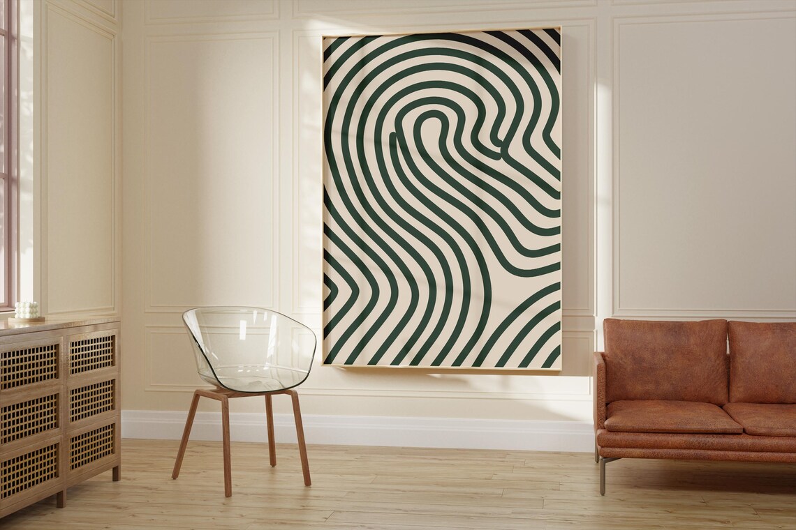 Neutral Minimalist Line Art, Scandinavian Abstract Wave - Image 2