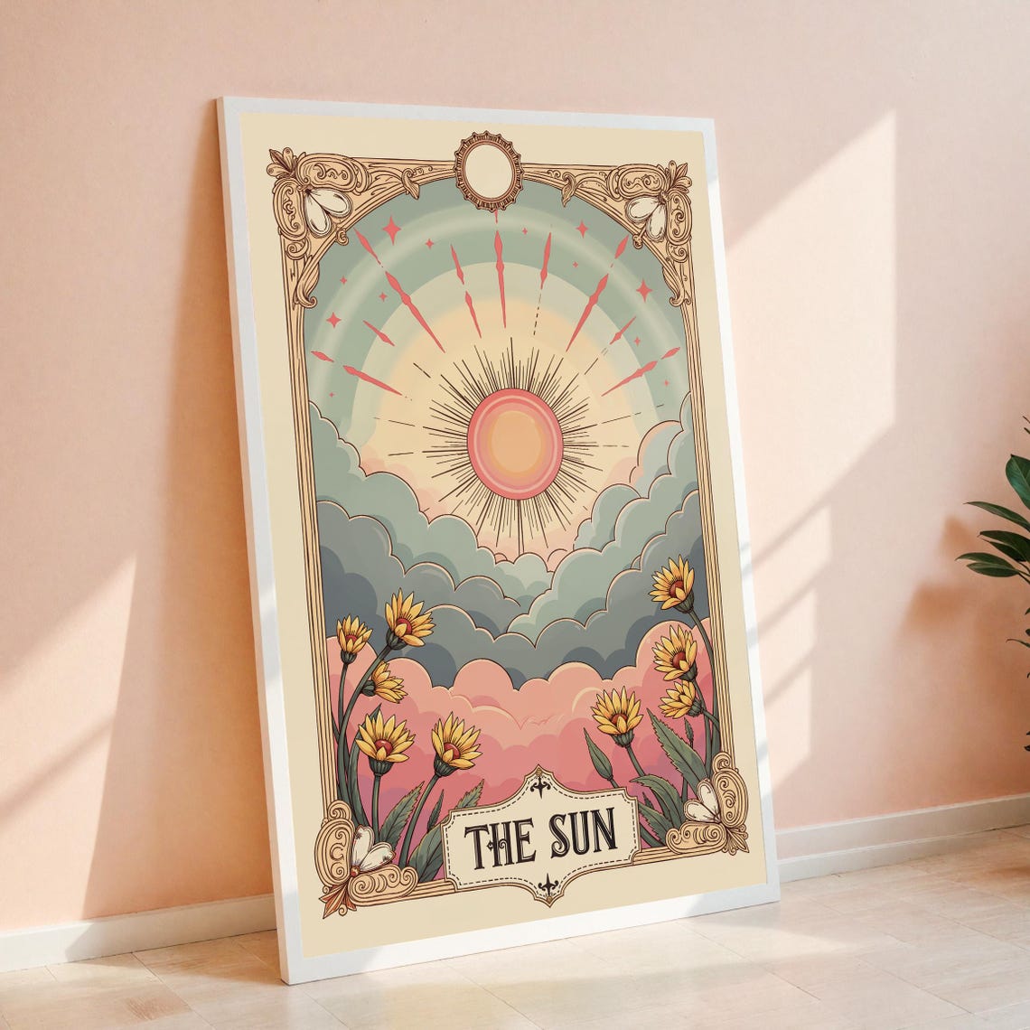 Vintage Sun Tarot Retro Floral Boho Art Print
