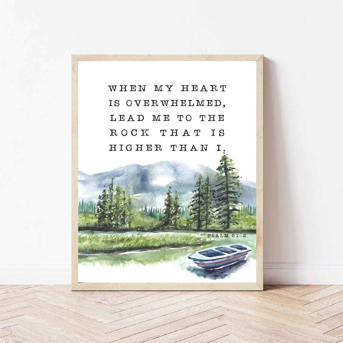 Psalm 61:2 Bible Verse Sign, Mountain Scripture Print