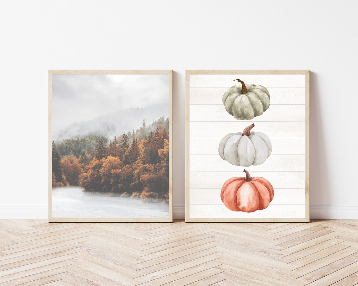 Fall Pumpkin Decor, Farmhouse Boho Wall Art Print