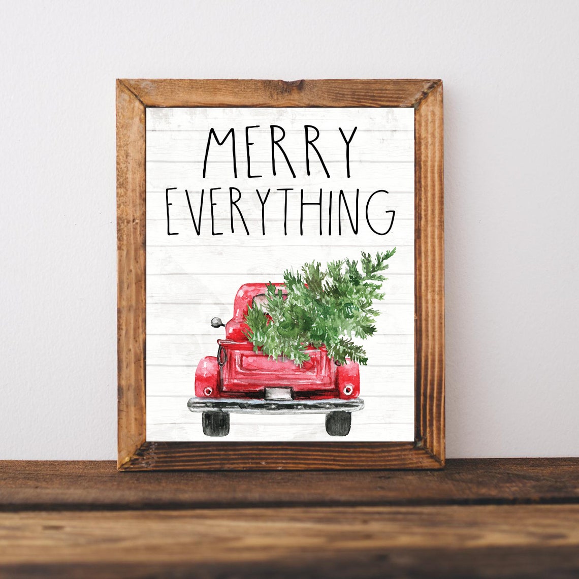 Merry Everything Red Truck Hauling Christmas Tree Art Poster