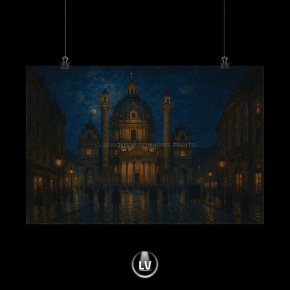 Nighttime Cityscape Poster, Elegant Home Decor