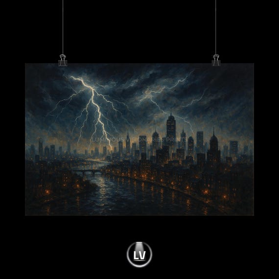 Stormy Cityscape Matte Poster Dramatic Wall Art Urban Decor Home Office Inspiration Gift For Lovers Apacs 26