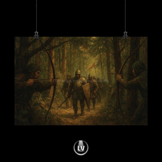 Forest Ambush Archers Aim At Armored Soldiers Medieval Poster