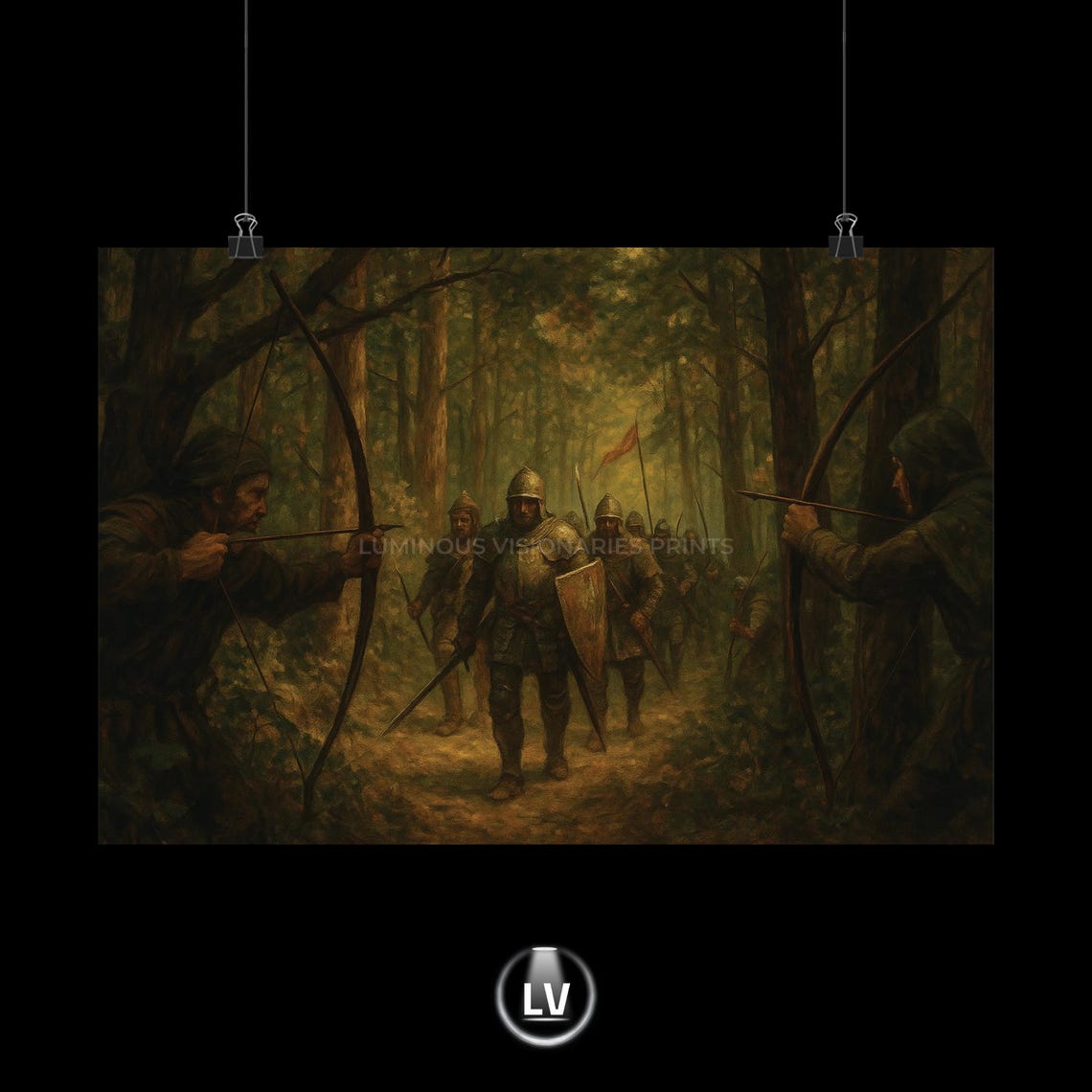 Forest Ambush Archers Aim At Armored Soldiers Medieval Poster