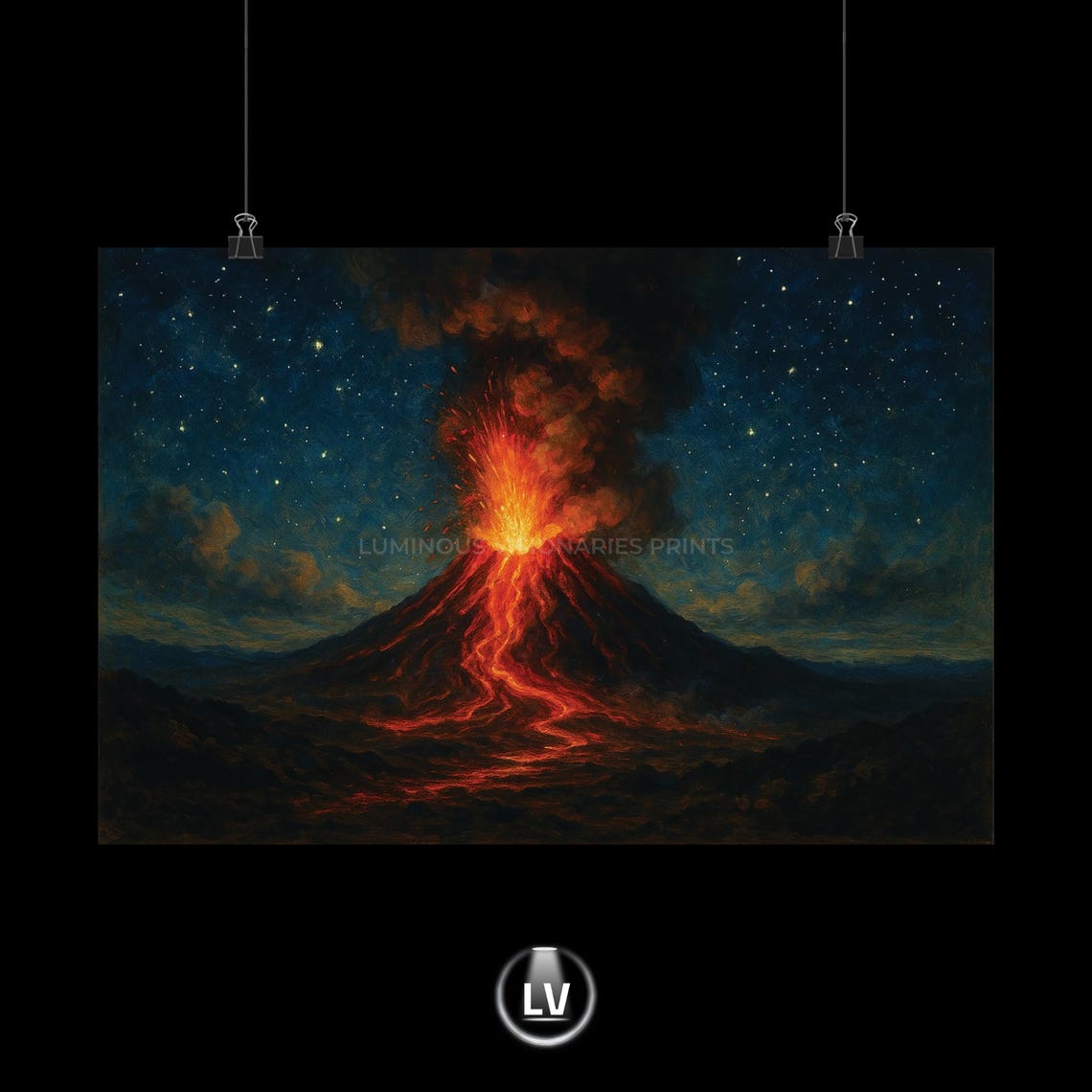 Lava Eruption Poster, Volcano Art Print
