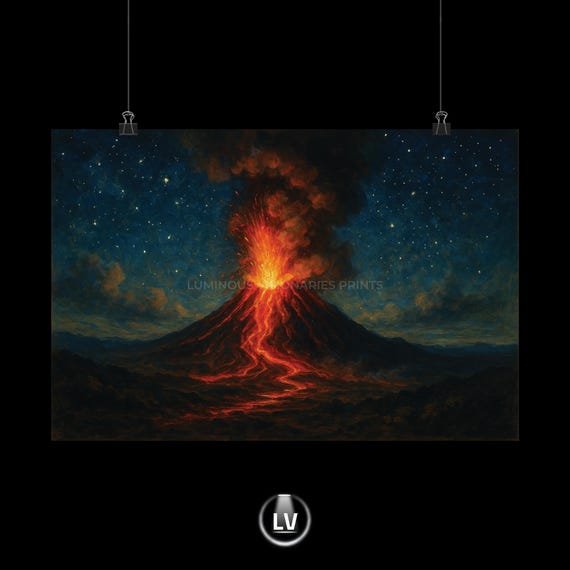 Lava Eruption Poster, Volcano Art Print